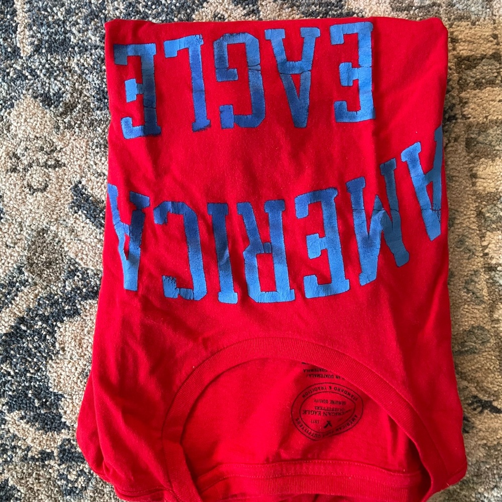 Red Graphic T-Shirt with Blue Print